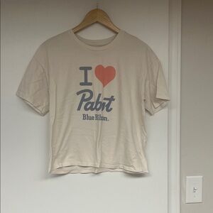 American Eagle Outfitters Cream Graphic Tee with Black Logo